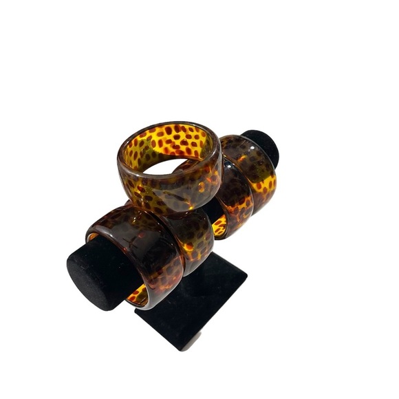 Vtg Signed Joan Rivers Faux Tortoise Leopard Cheetah Print Lucite Chunky Bangle - Picture 16 of 16